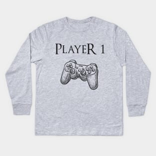 Father and son matching, Player 1 Player 2, Joypad, Controller Kids Long Sleeve T-Shirt